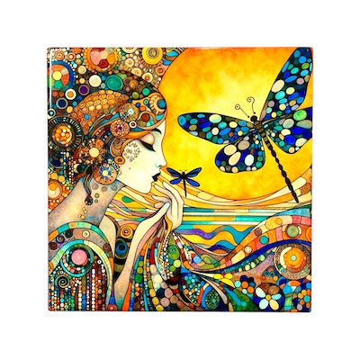 Dragonfly & Cat Lady Ceramic Trivet